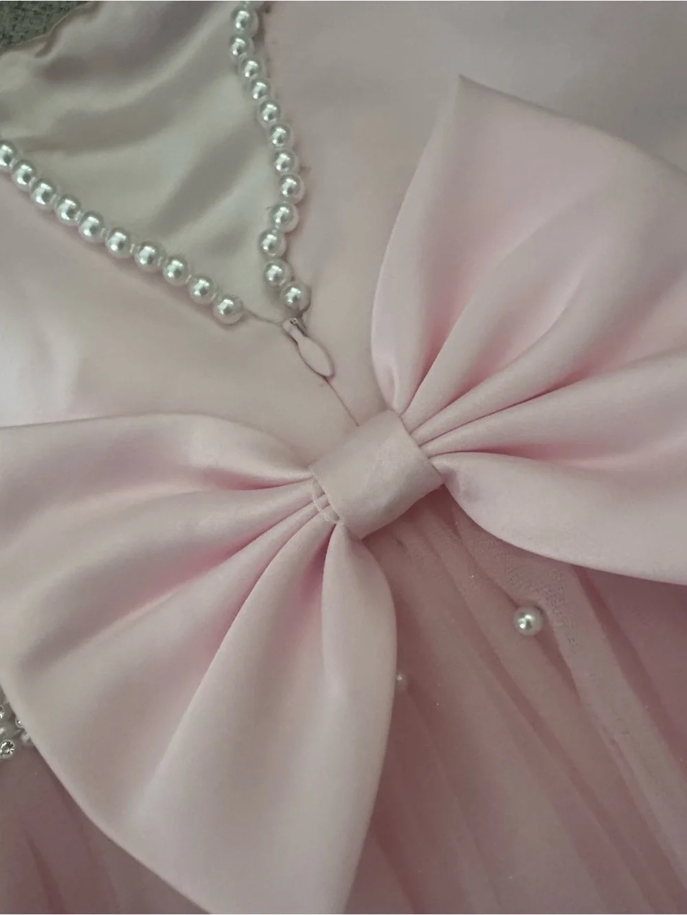 Girls' Pink Pearl-Trim Tulle Party Dress